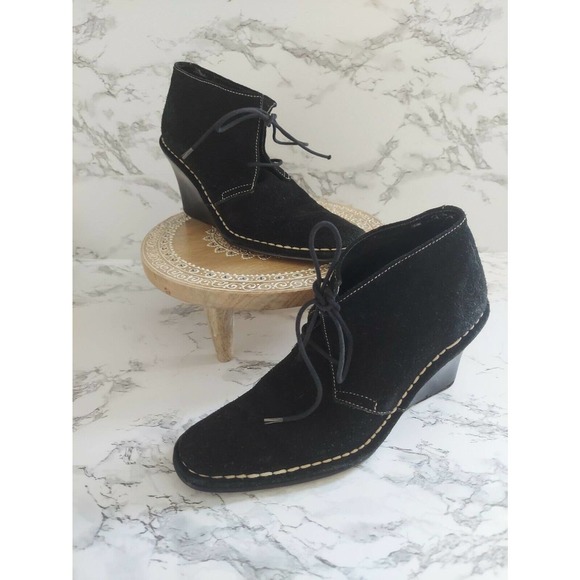 Lauren Ralph Lauren Shoes - Lauren Ralph Lauren Womens Black Maris Suede Lace Up Wedge Loafer Booties Sz 5B